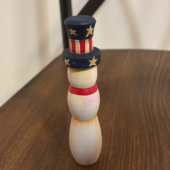 Festive Hand Painted Snowman Spindle Figurine with Red Scarf and Blue Hat - Picture 3 of 6